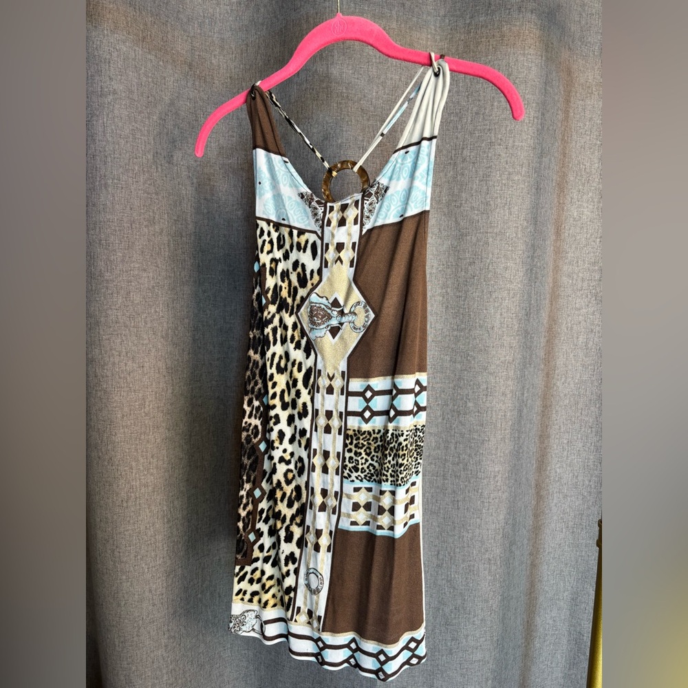 Roberto Cavalli leopard and multi patern y2k long top /mini dress